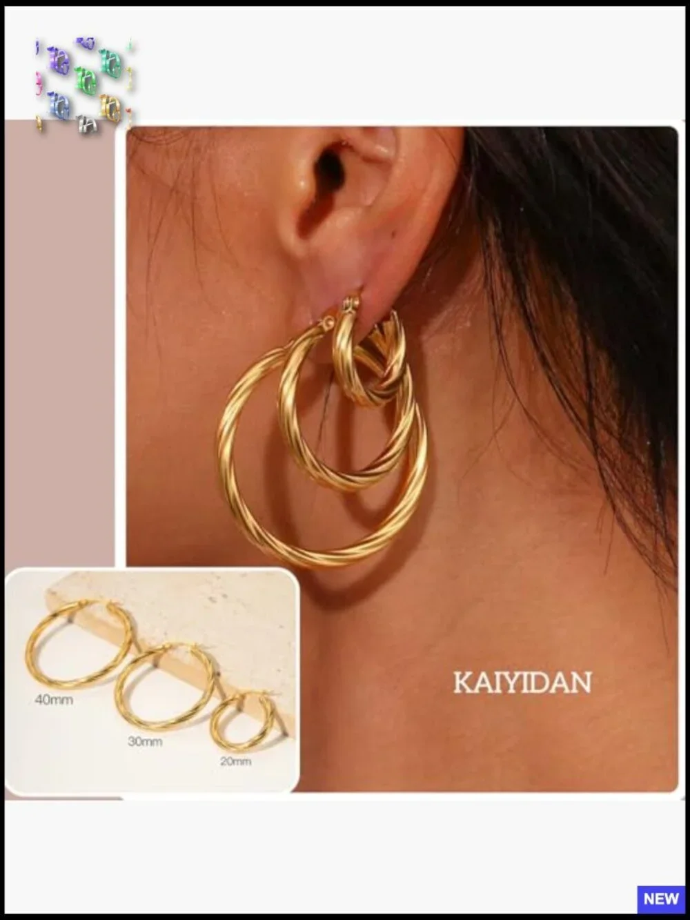2 Pair Hoop Earrings Set Gold Silver Chunky Huggie Twisted Geometric Fashion